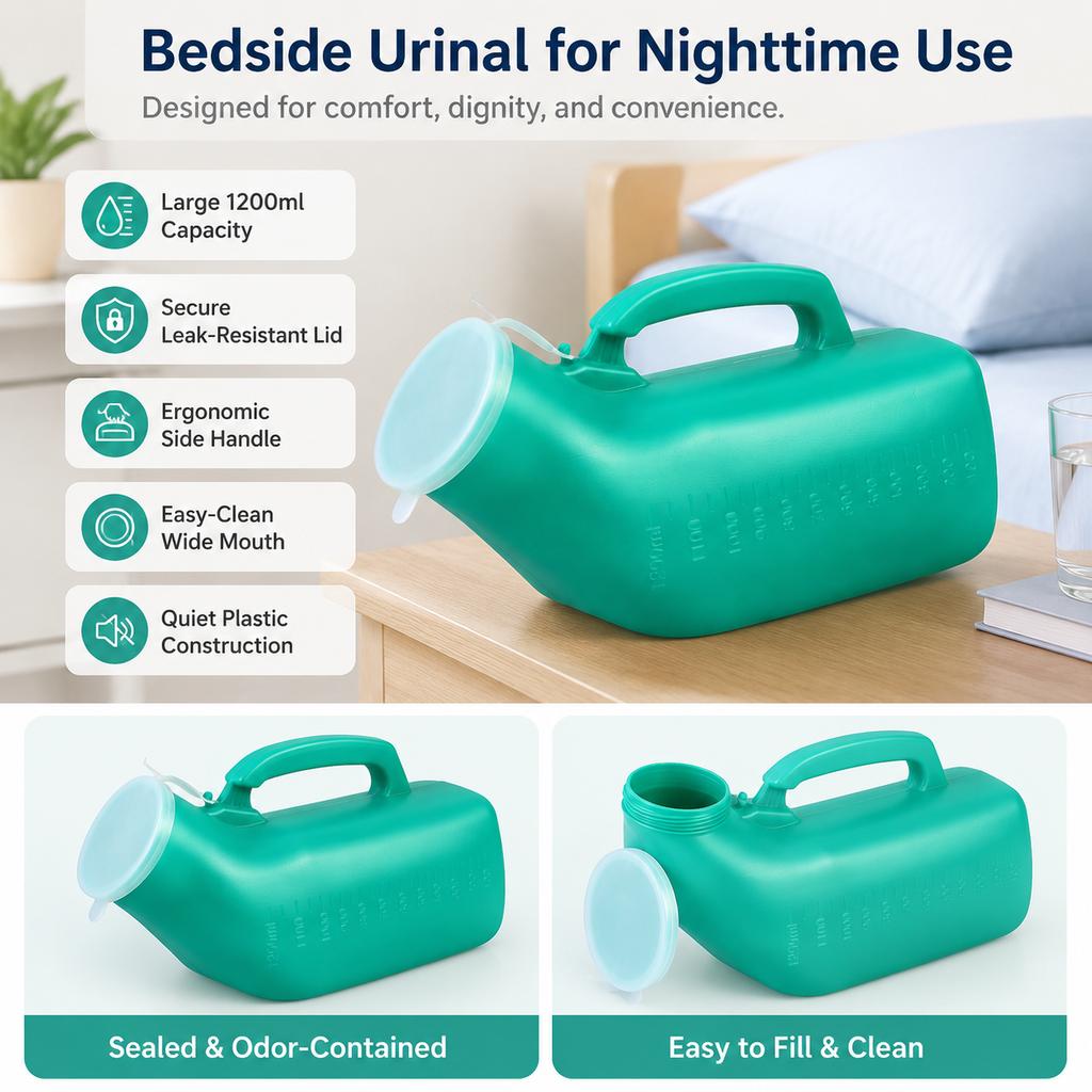 Male Urinal Plastic Pee Bottles Large Capacity 1200ml Pee Container with Easy-grip Handle Design for Elderly Men Outdoor Camping