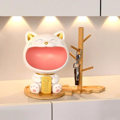 Glückskatze Skulptur Kawaii Heimdekoration Kunstharzhandwerk Niedliche Indoor-Figur Kreative Wohnzimmerornamente Tischaufbewahrungsstatue