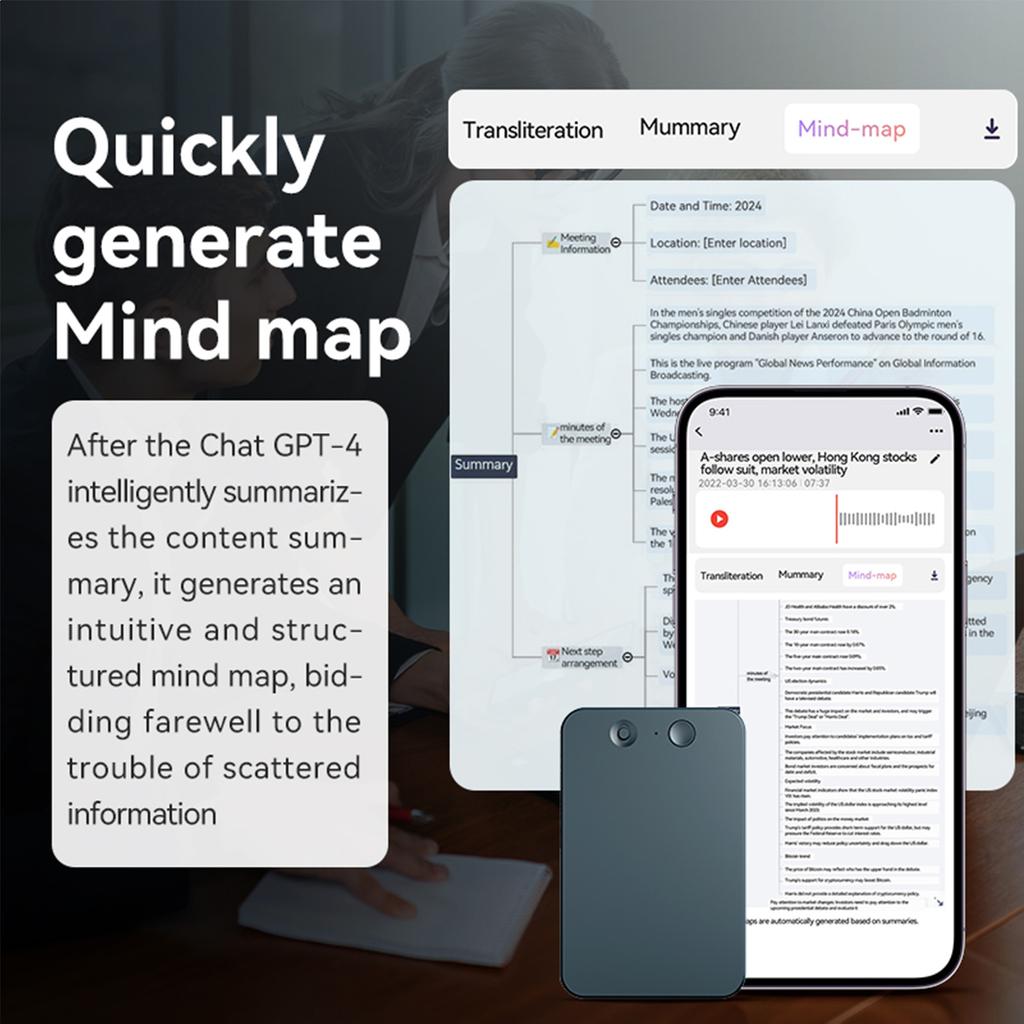 Grabadora de voz inteligente con inteligencia artificial, grabadora de audio digital, compatible con 58 idiomas, control por aplicación, grabación portátil