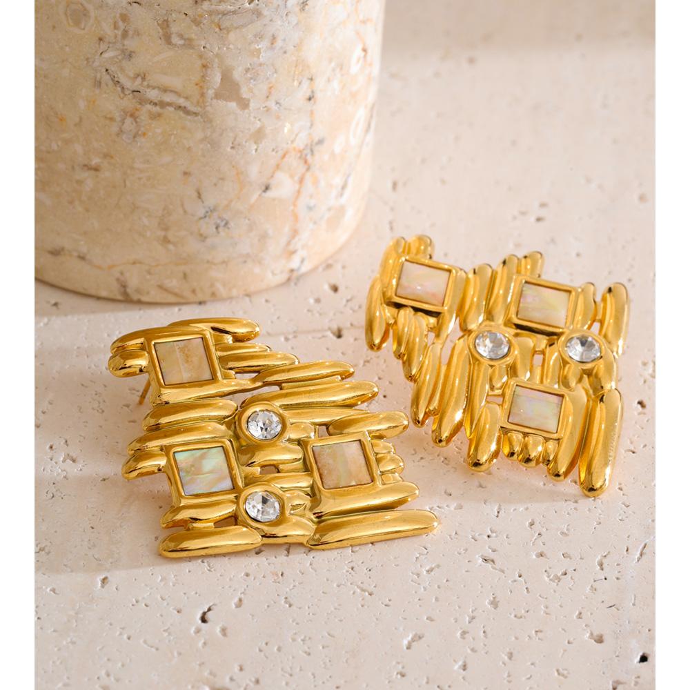 Eetit Stylish Unique Stainless Steel Zirconia Geometric Stud Earrings Trending 2025 Trade Jewelry Tarnish Resistant