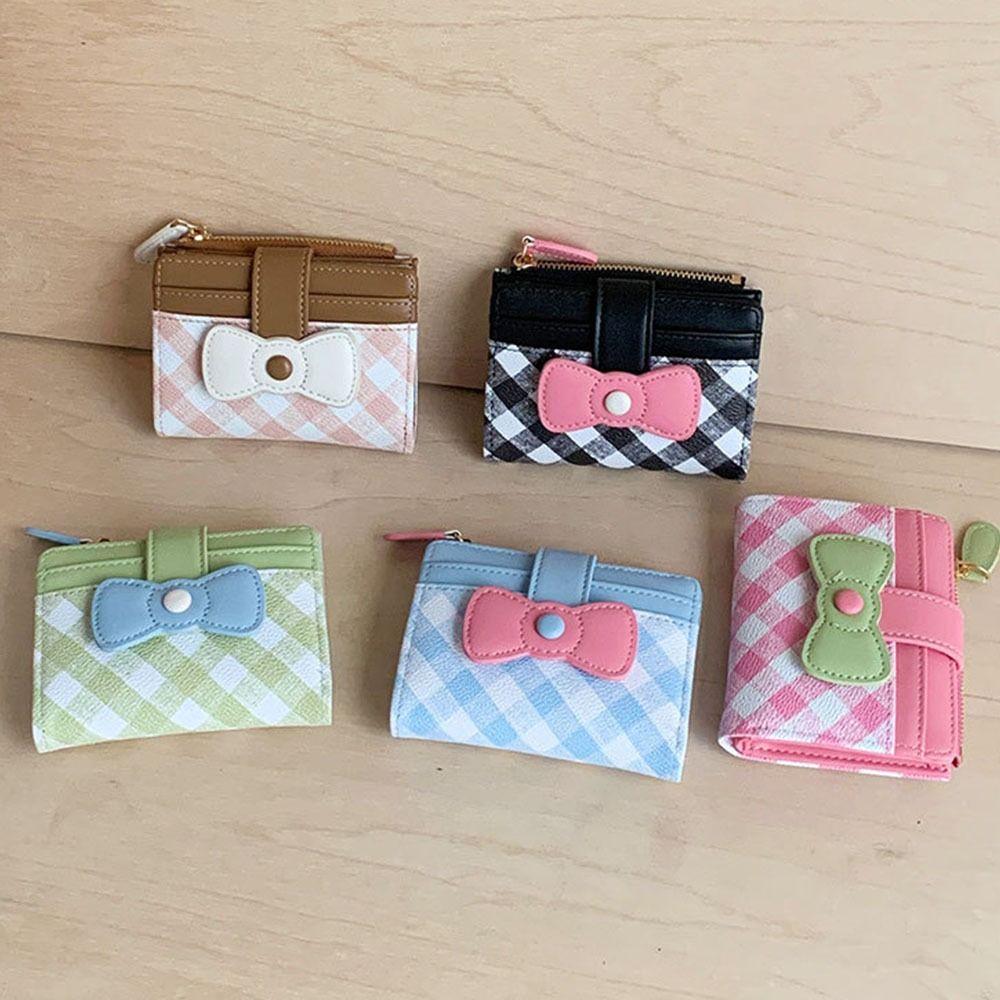 Portable Checkered Bow Wallet Multiple Card Slots Dopamine Card Bags Coin Purse Gifts