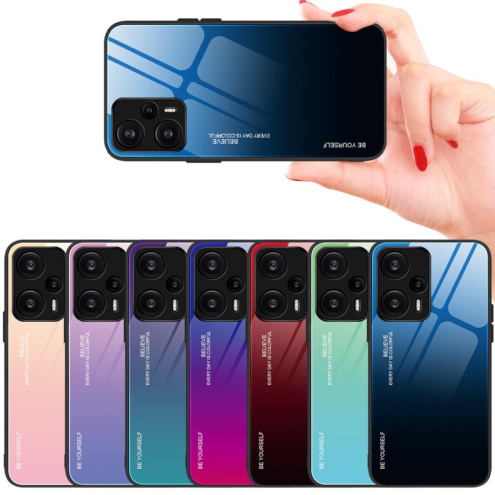 For Xiaomi Redmi Note 12 Turbo/Poco F5 5G Gradient Tempered Glass Phone Case PC+TPU Back Shell