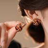 Real Gold Electroplated Retro Coffee Color Drip Oil Round Cross Flower Stud Earrings Temperament Earrings Earrings Women