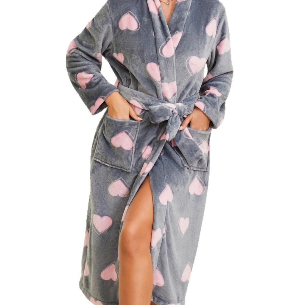 Damen Ananas-Gitter Flanell Bademantel - Warmer Winter Langarm Nachthemd