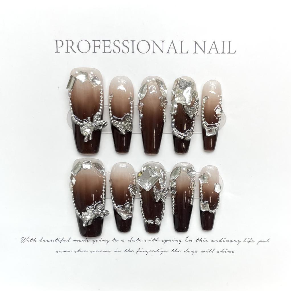 10pcs/set Purely Handmade Wearable Nails Removable Nail Art French Simple False Nails Finished Long and Short Nails