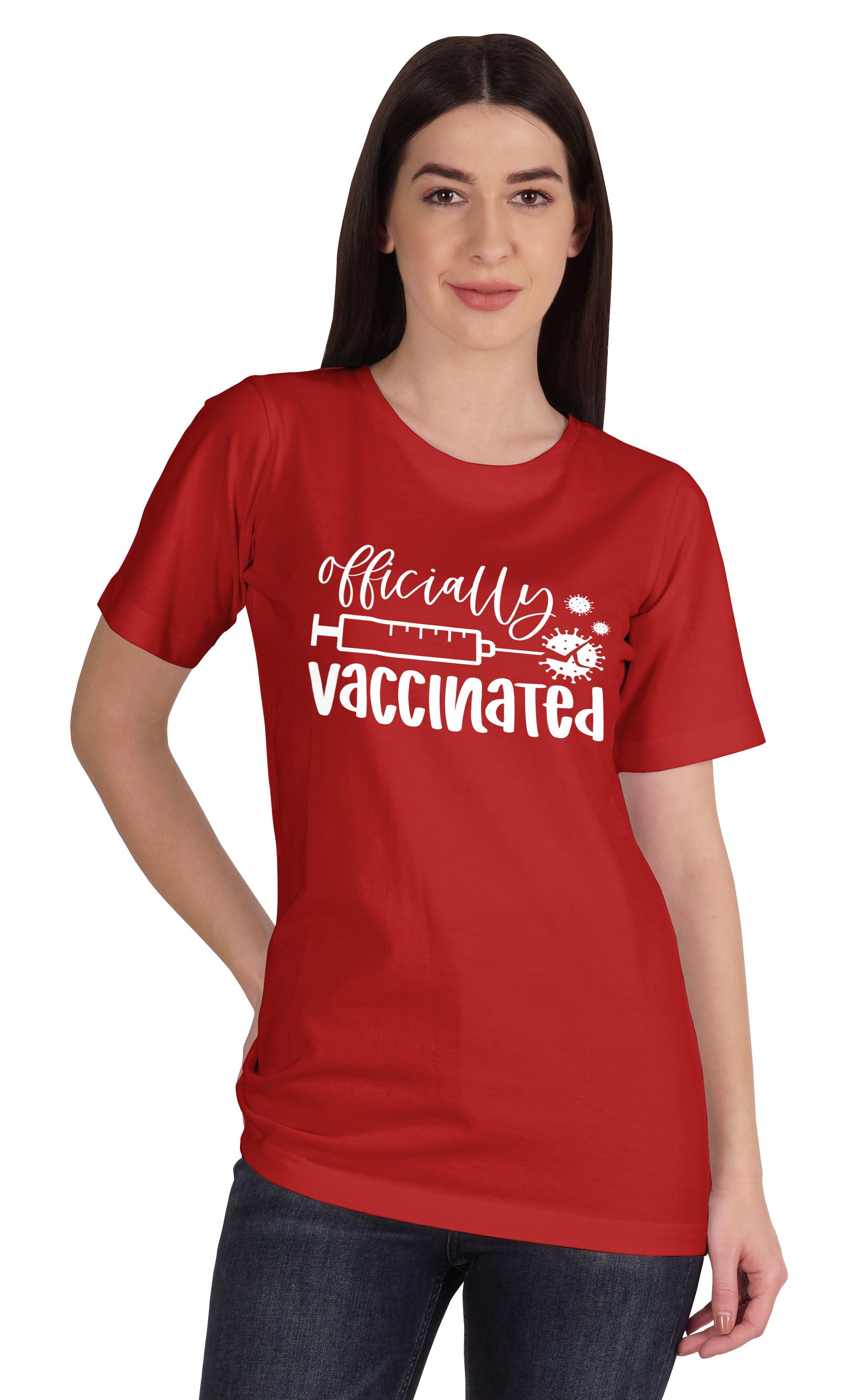 

Inkmeso Womens Officially Vaccinated Funny Pro-Vaccine Crew Neck T-shirt XXL червоний