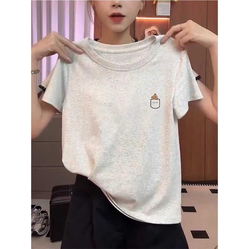 Women's Korean Style Round Neck Short Sleeve T-Shirt, New for 2026 - Versatile and Fashionable Base Layer for Spring, Summer, Autumn.