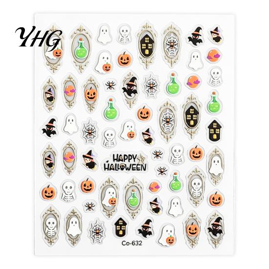 DIY Manicure Stickers Nail Art for Halloween, Pumpkin Ghost Bat Potion Self Holiday Decorations Adhesive Decals, Decoration Supplies Women