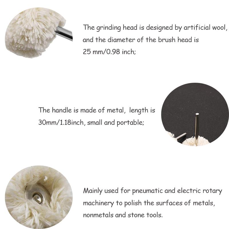 10/20/30pcs Wool Polishing Wheel 3mm Shank Artificial Wool Buffing Wheel Grinder Head Rotary Tools For Stone Metal and Nonmetal