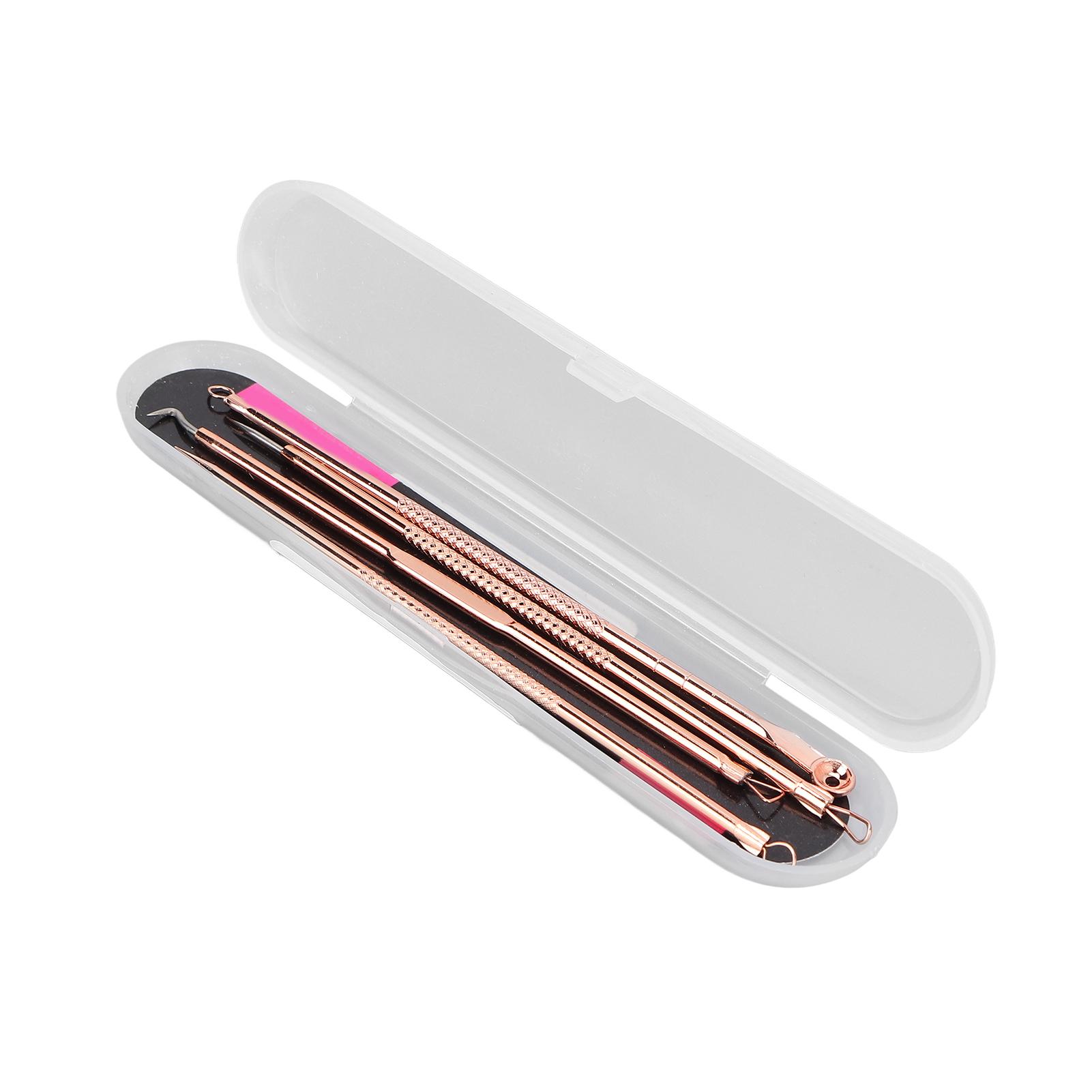

4 Pcs Pimple Popper Tool Kit Rose Gold Portable Double Head Stainless Steel Acne Blackhead Removal Needle Tool