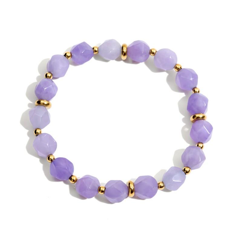 Stainless Steel Layered Bracelet With Amethyst Beads Spacer Balls Geometric Design Womens Fashion Jewelry