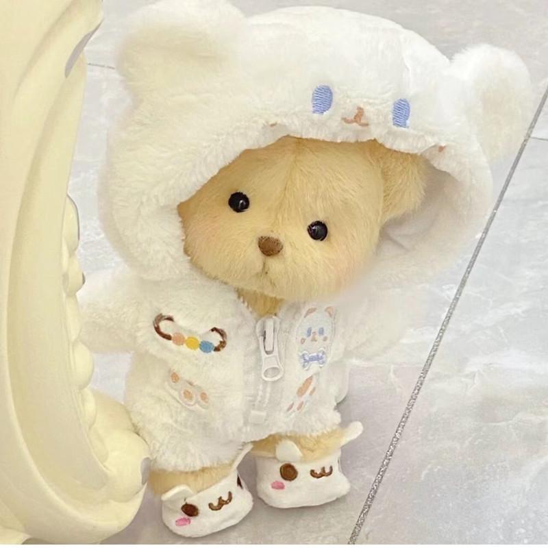 Medium Bear Outfit - Blue Pink Striped Carrot Overalls Set