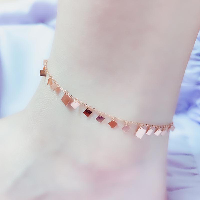 Starry Sky Russian Purple Gold Sparkling Sequin Anklet for Women - Rose Gold Plated