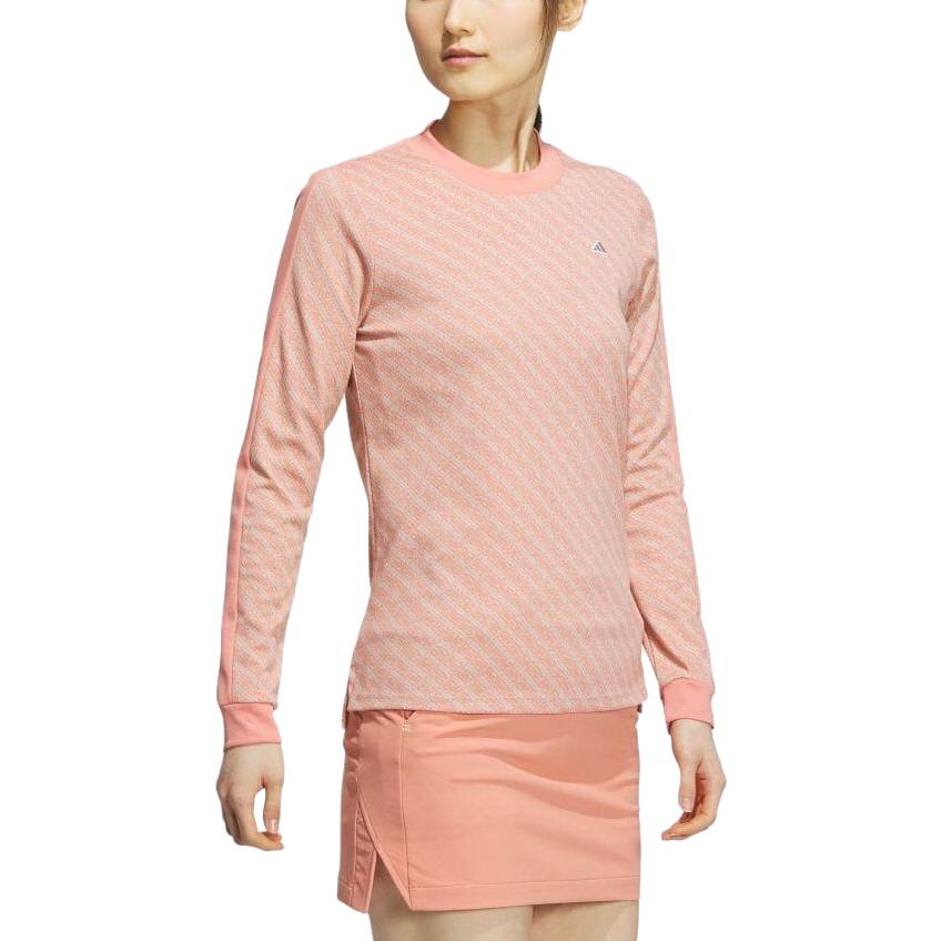 adidas Camiseta feminina de manga comprida com gola redonda, justa, cor argila HY0900