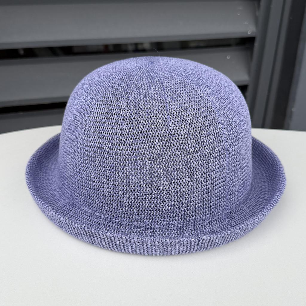 Curled knitted bucket hat women's spring summer breathable sunshade basin hat travel versatile cotton and linen top hat