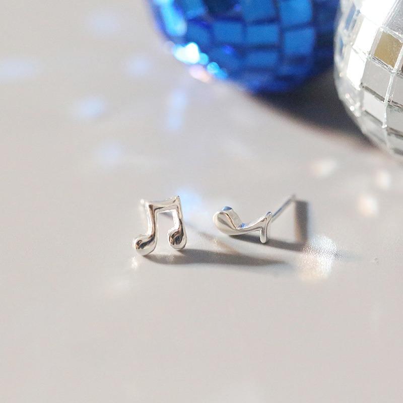 Korean Simple Asymmetric Music Note Mini Stud Earrings For Women
