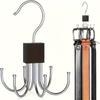 Space saving design with stainless steel hooks for rotating wood and multi-purpose hangers for belts, bras, ties, scarves, etc,