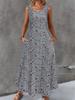 Plus Size Women Summer Dress Elegant Round Neck Sleeveless Slim Print Pocket Dress Flattering Comfort