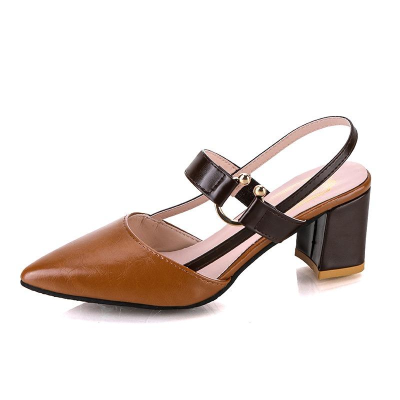 Sandals women's summer new models with bag head pointed one-word buckle strap shoes shallow thick heel high heels
