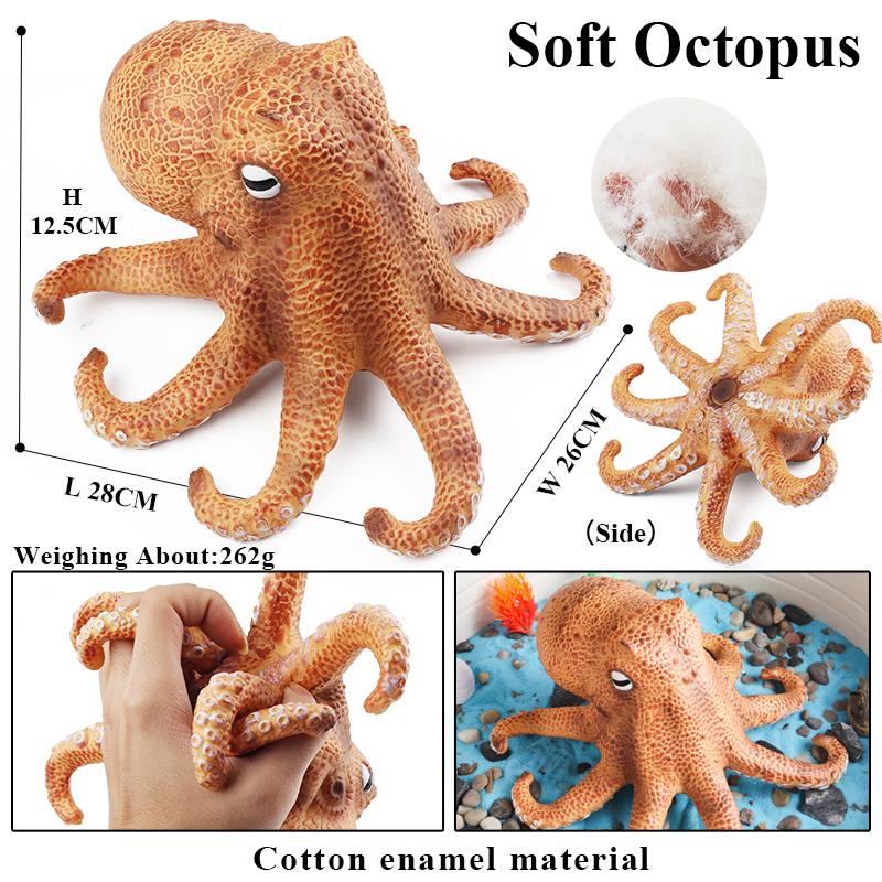 Oenux Ocean Animals Whale Shark Megalodon Crab Starfish Octopus Action Figures Soft Sea Life Model Educational Toy For Kids Gift