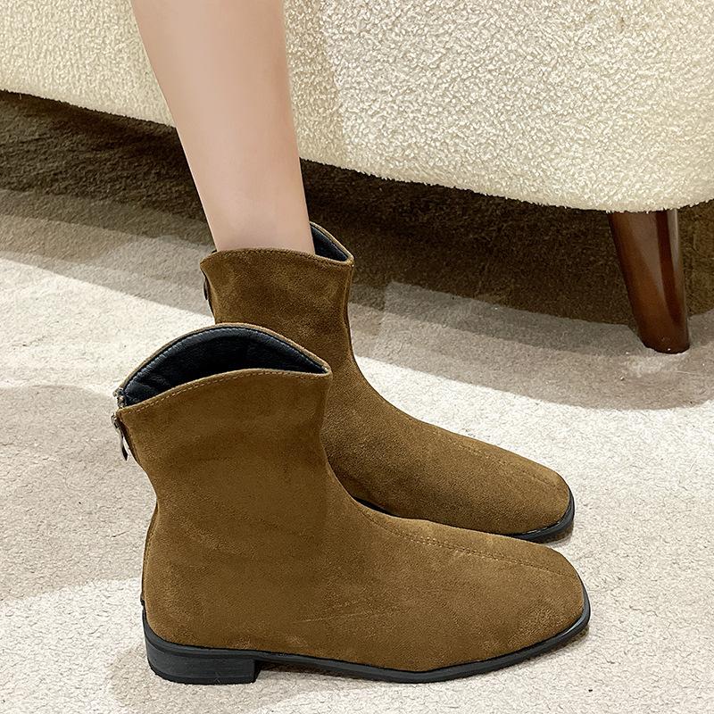

Premium sense retro foreign style small short boots women s 2025 autumn and winter single boots thick heel thin boots French suede small ankle boots 39 темно-коричневого кольору