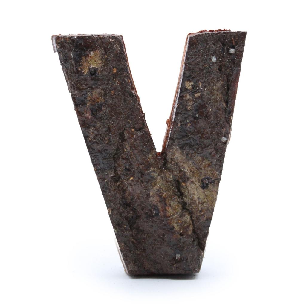 Monogram Letter V Rustic Bark, 7 Cm