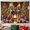 Christmas Tapestry Fairy Lights Christmas Tree Snowy Window Scene Red Curtains Christmas Event Backdrop Background Cloth