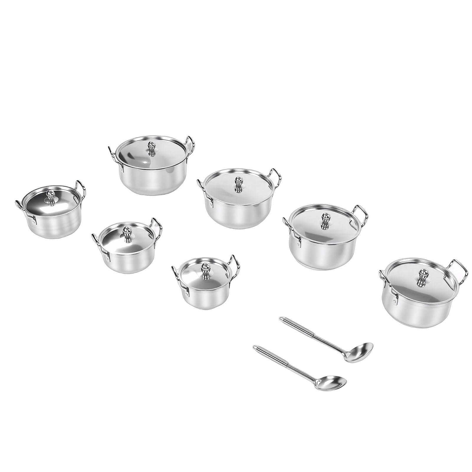 Stainless Steel Cookware Set 16 28cm Dishwasher Safe Multipurpose Kitchen Pots for Family Use L