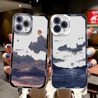 Funda para Teléfono con Pintura al Óleo de Paisaje Para Fundas de iPhone 11 iPhone 14 Pro Max 13 12 11 X Xr Xs 7 8 Plus 13mini Se 2020 2022 Cubierta Suave