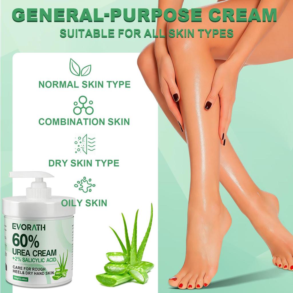 60% Harnstoffcreme mit Aloe Vera, Für trockene, rissige Haut und Hände, Entfernt Hornhaut und macht die Haut weich, Spendet tiefenwirksam Feuchtigkeit 350G