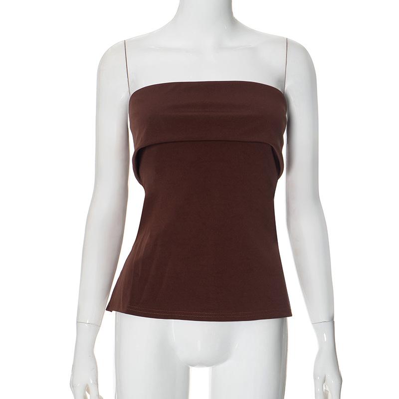 GMXIA Women's Summer Solid Color Sleeveless Backless Wide Lapel Slits Spread Breast Sexy Blouse Woman