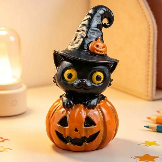 Cute Black Cat Ornaments Halloween & Pumpkin Resin Ornaments, Desktop Figurines, Tiered Tray Fall Decorations Cartoon And Statue for Home Party Favors