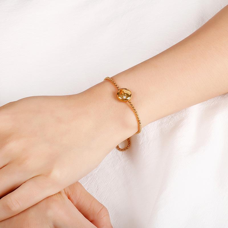 Korean Zodiac Constellations Gold Bracelet with Diamonds - Adjustable Titanium Steel Jewelry for Girls