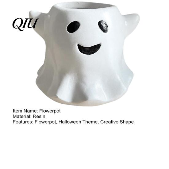 Halloween Themed Plant Container Ghost Flowerpot, Waterproof Resin Vase, Spooky Cute Indoor Outdoor Pot Desktop Ornament, for Green Plants Holiday