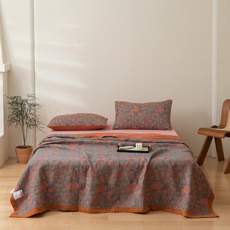 Luxe Drie-Laags Katoenen Gaas Jacquard Plaid – Ademend Multifunctioneel Dekbed voor Zomer, Moeder en Baby.