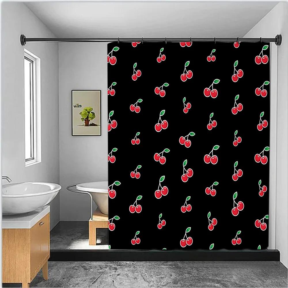Charming Cherry Shower Curtain - Vibrant Lip & Plaid Designs for Playful Bathroom Décor, Waterproof, Easy Care & Unique Charm