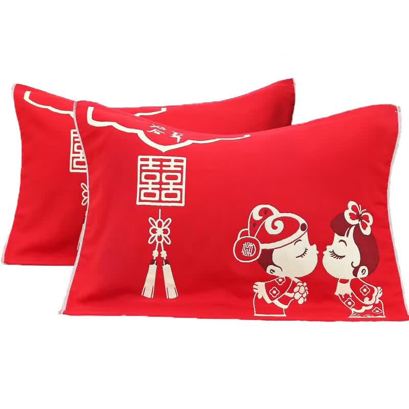 OEING Red Auspicious Wedding Pillow Scarf Pair