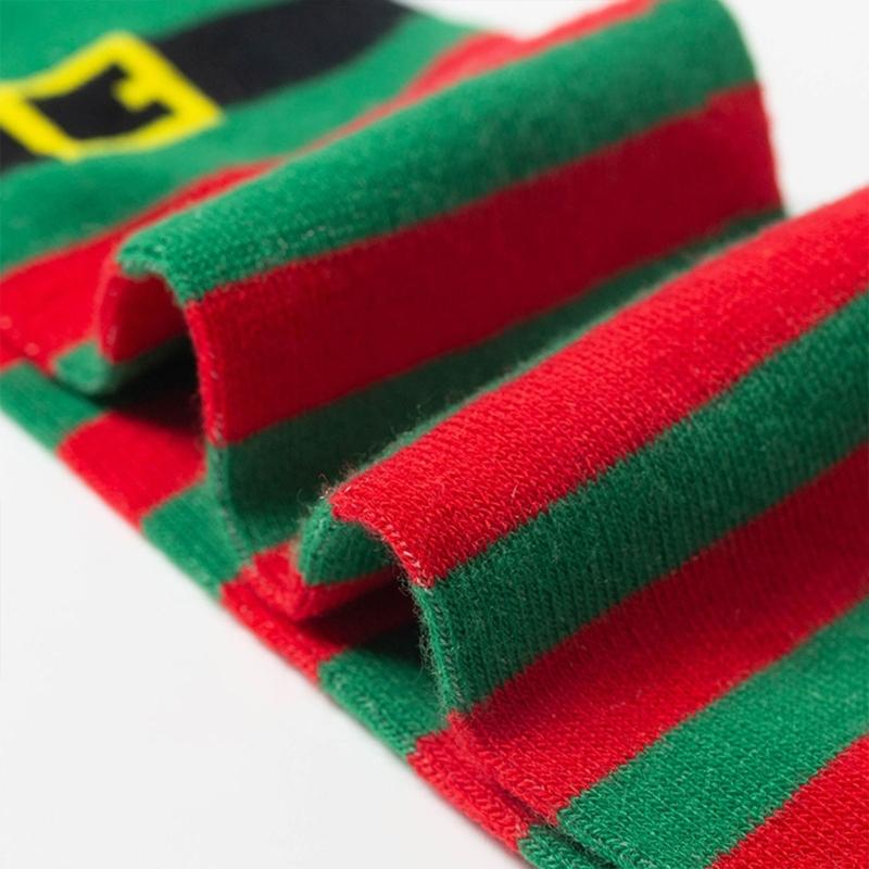 Festival Weihnachtselfen Stiefel Gestreifte Oberschenkelhohe Strümpfe für Damen Feiertags-Cosplay-Kostüm Über das Knie Lange Socken