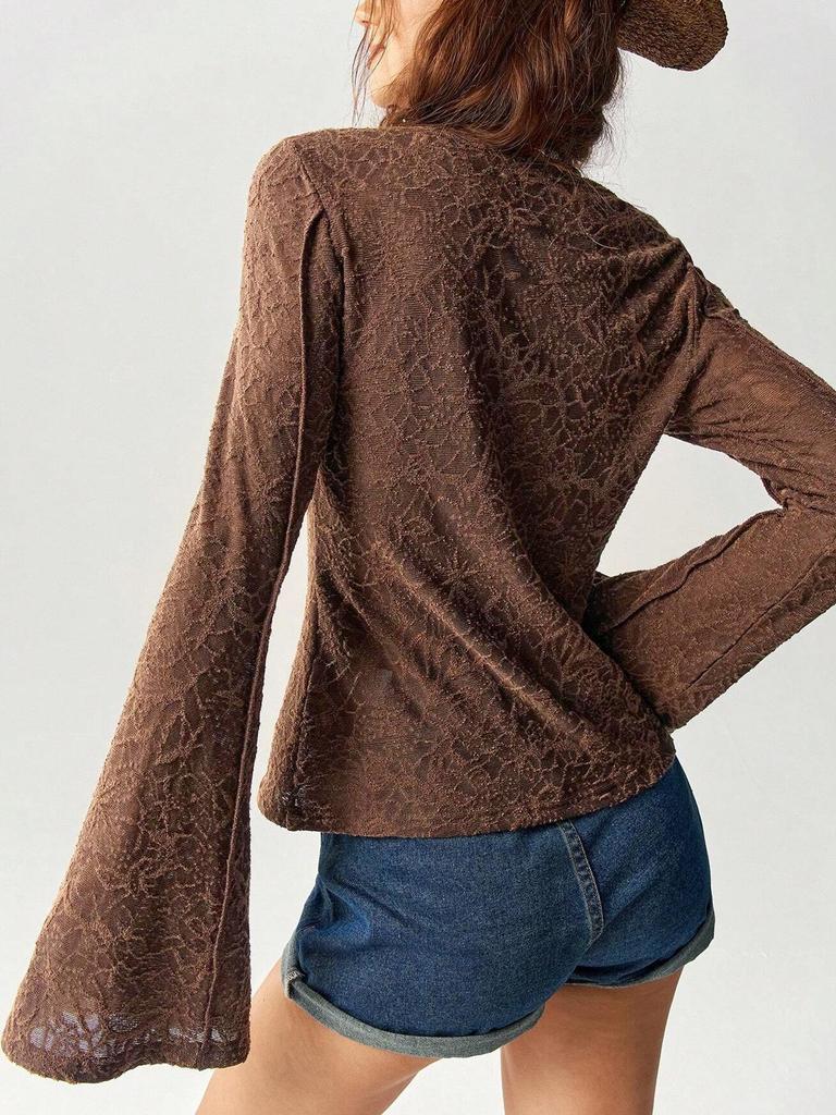 Elegant Bell Sleeve Knitwear Long Sleeve T-shirt