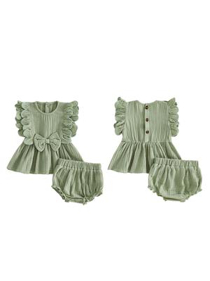 Toddler Girls Ruffle Sleeve Top and Shorts Set Cute Bow Vest with Matching Shorts for Summer Playdates and Outings