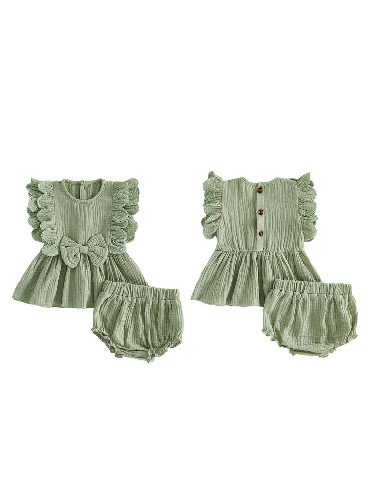 Toddler Girls Ruffle Sleeve Top and Shorts Set Cute Bow Vest with Matching Shorts for Summer Playdates and Outings