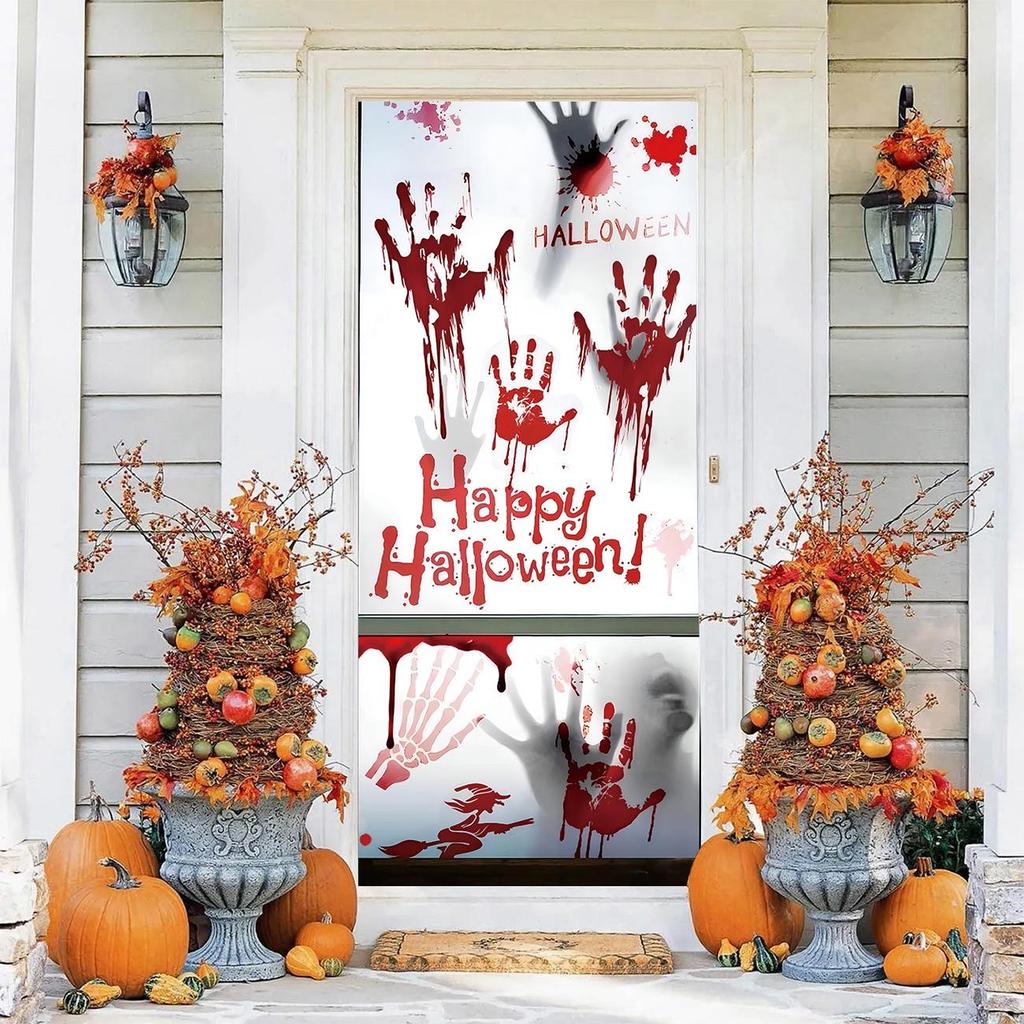 Four-Sided Stretch Carpet Fabric Door Cover with Halloween Design - Easy Installation