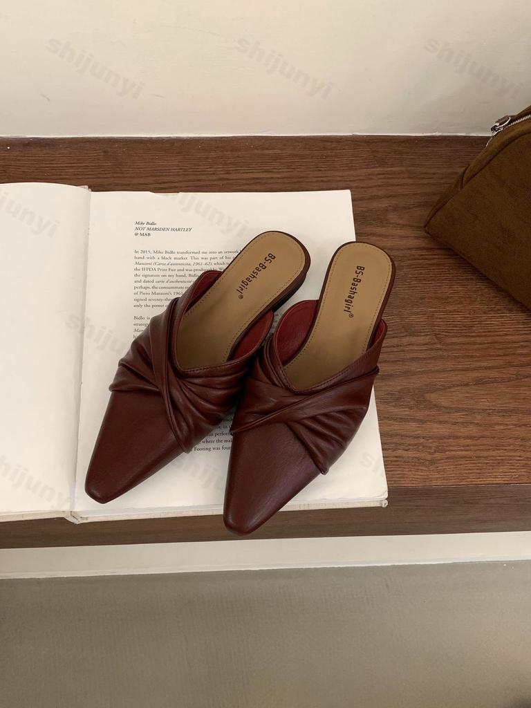 Fashion Elegant Casual Half Slippers Women's 2025 Summer New Pointed Head Comfortable Slip On Sandals Fashion Bow Design Cool Flat Pumps