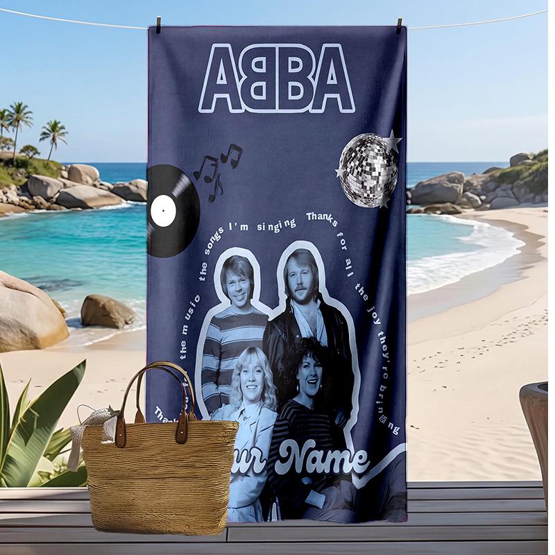 ABBA Custom Beach Towel, Print Your Name Text Lightweight Absorbent Towel for Swimming Travel
