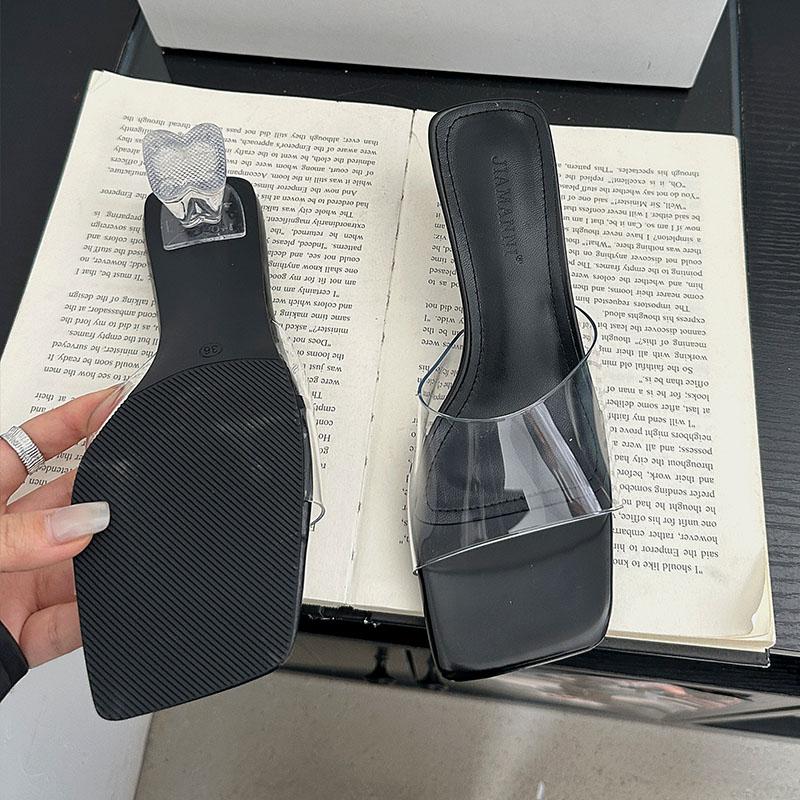Fashion Shallow Ladies Medium Heels Pumps Shoes Female Slides Sandals Fashion Transparent Heels Pumps Shoes For Women Slip On Footwear