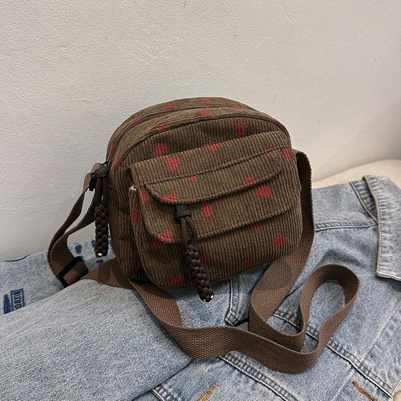 Korean Harajuku Messenger Bags Corduroy Women's Small Shoulder Bag Teenager Girl Crossbody Bag Cute Tote Student Bolsa