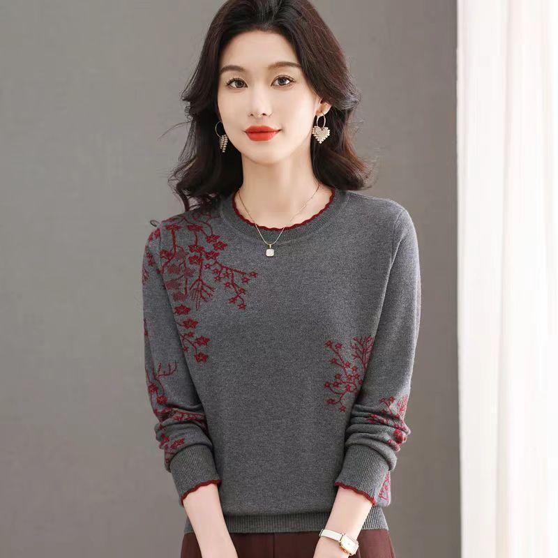 Jacquard Sweater Round-neck Pullover for Women Autumn and Winter Paired with Loose Warm and Thick Knitted Top