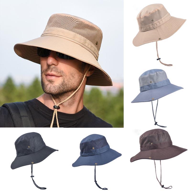 Fishing Outdoor Men Hiking Folding Solid Sun Protection Button Brim Hat Bucket