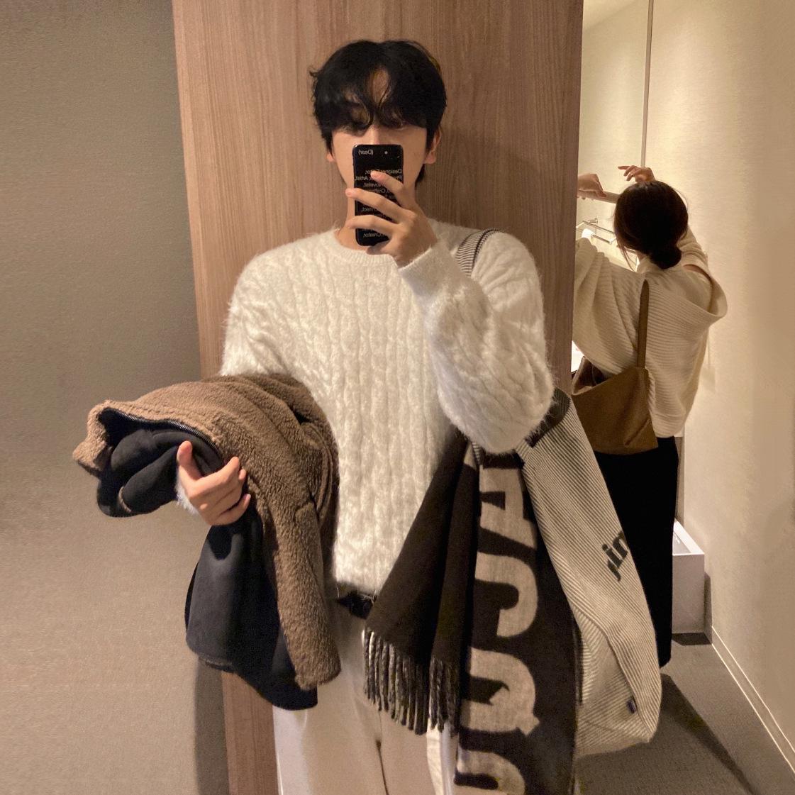 Men s Japanese-Inspired Cable Knit Pullover Sweater - Winter Warmth, Korean Style. Medium