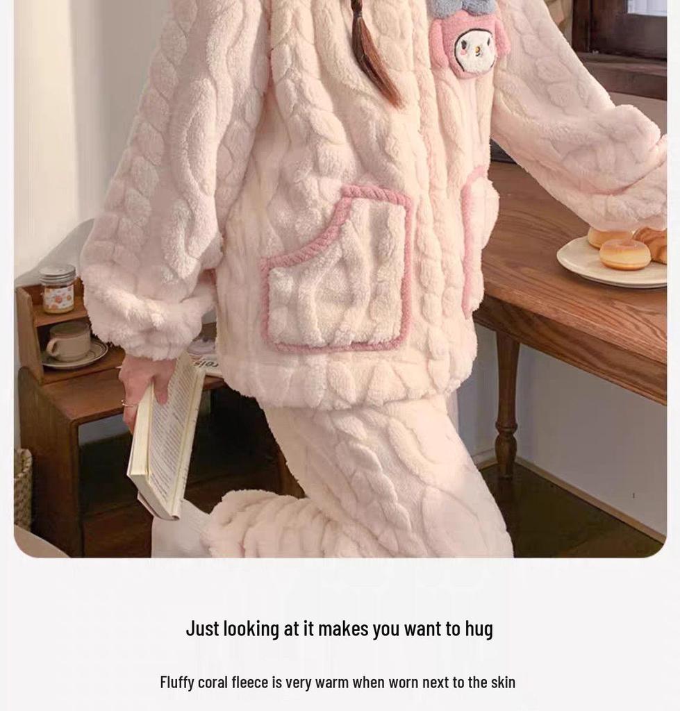 G5U Dampyjamas i korallfleece - Höst/Vinter Tecknad stil, Tjock Varm Ståkrage, Kan bäras Inomhus eller Utomhus.